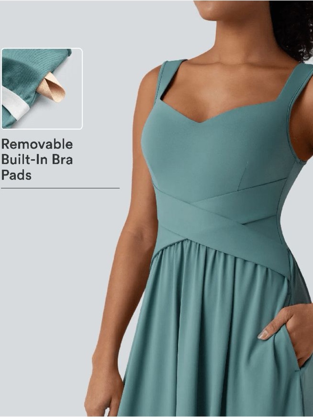 HALARA Built-In Bra Flowy Midi Dress w/ Pockets in Azure • Large • NEW W/ TAGS - Picture 7 of 14